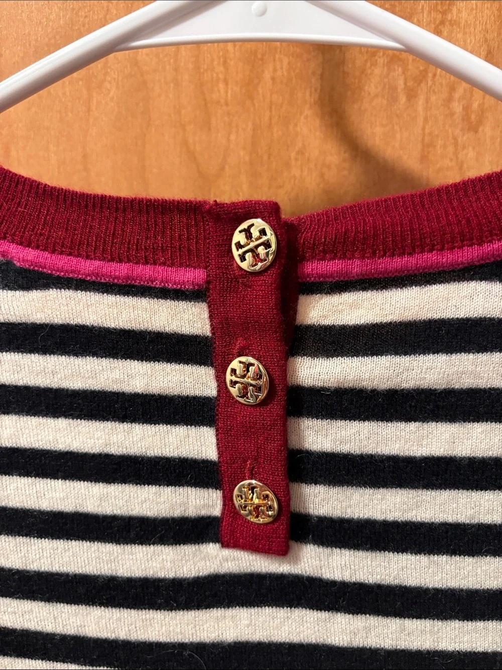 Striped Black & White Sweater with Pink Trim Tory Burch
